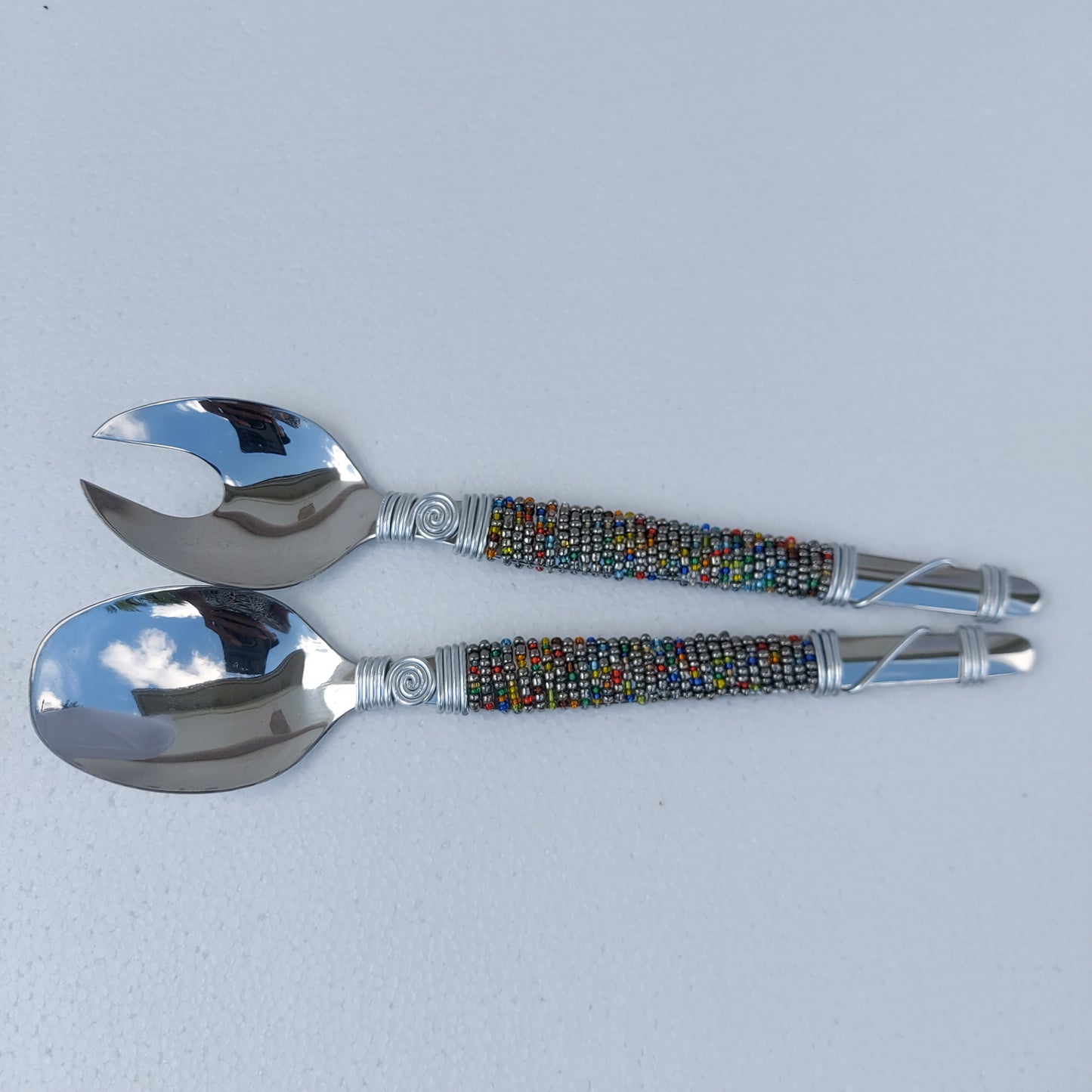 2 Beaded Salad Serving Spoons