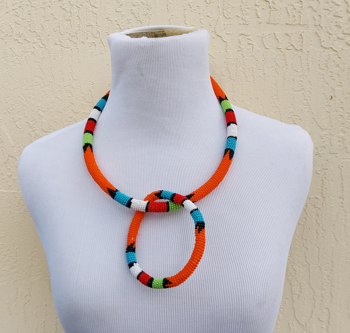 Beaded Straw Necklace/headband and bangle. Women's jewelry
