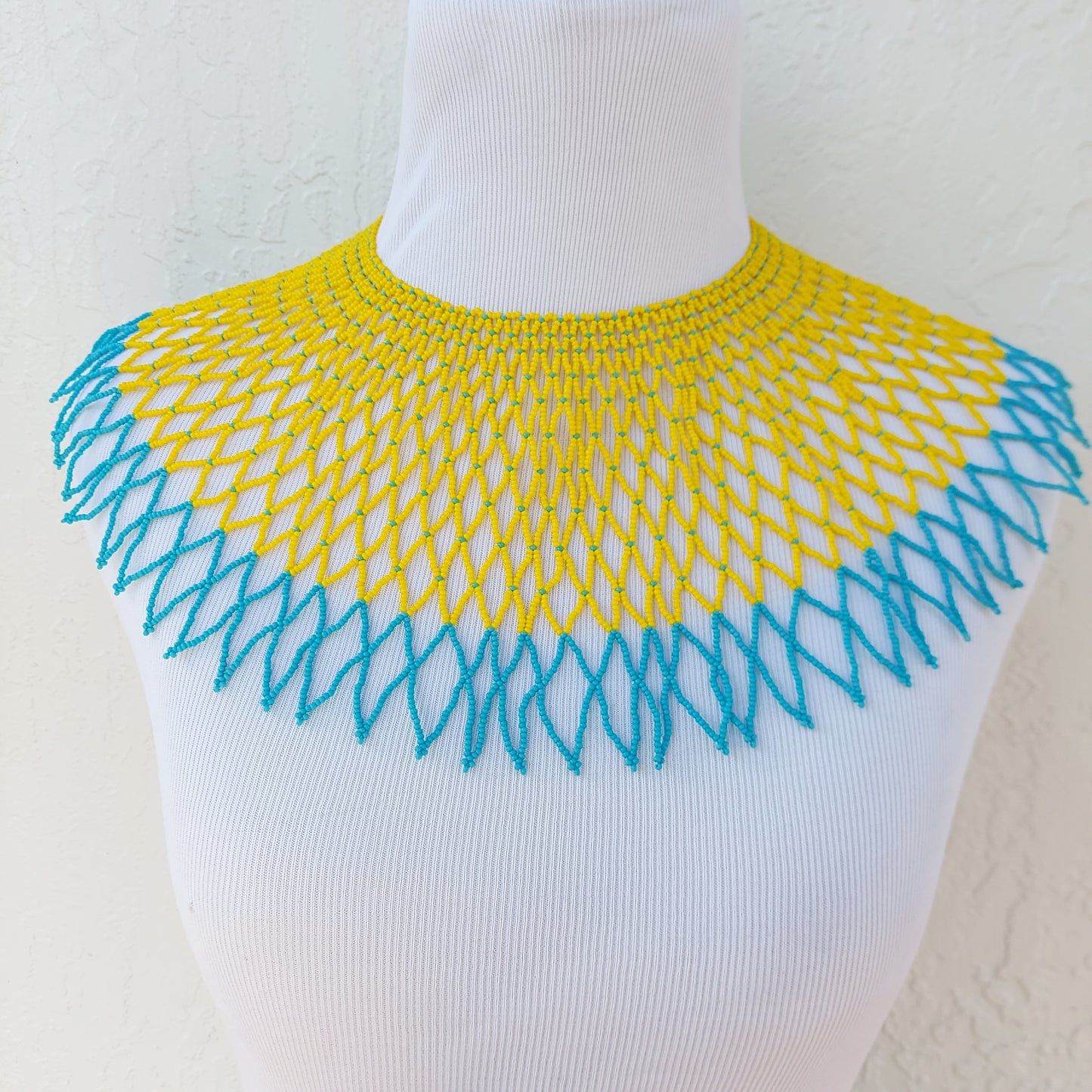 Yellow and blue Bib Zulu Necklace . Women's jewelry