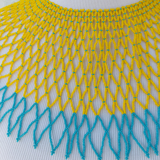 Yellow and blue Bib Zulu Necklace . Women's jewelry