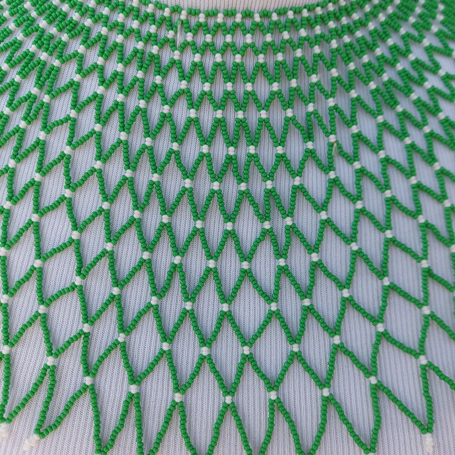 Green and white Bib Zulu Necklace . Women's jewelry