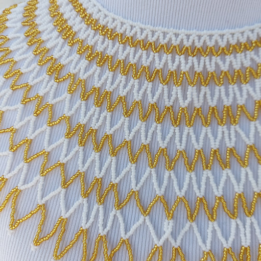 Gold and white Bib Zulu Necklace . Women's jewelry