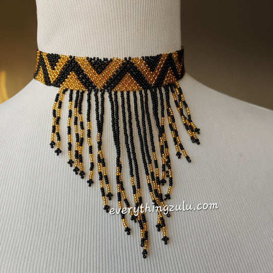 Gold and black tassel necklace/choker