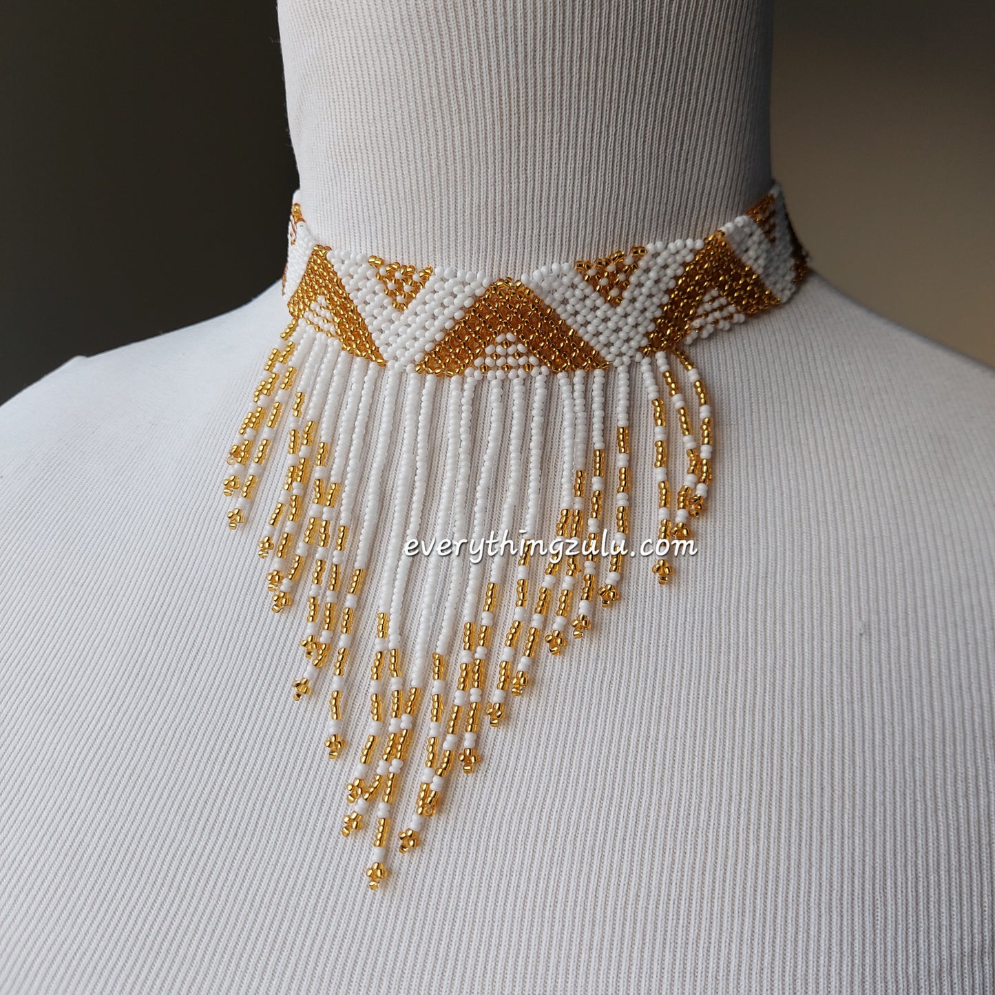 Gold and white Tassel necklace/choker