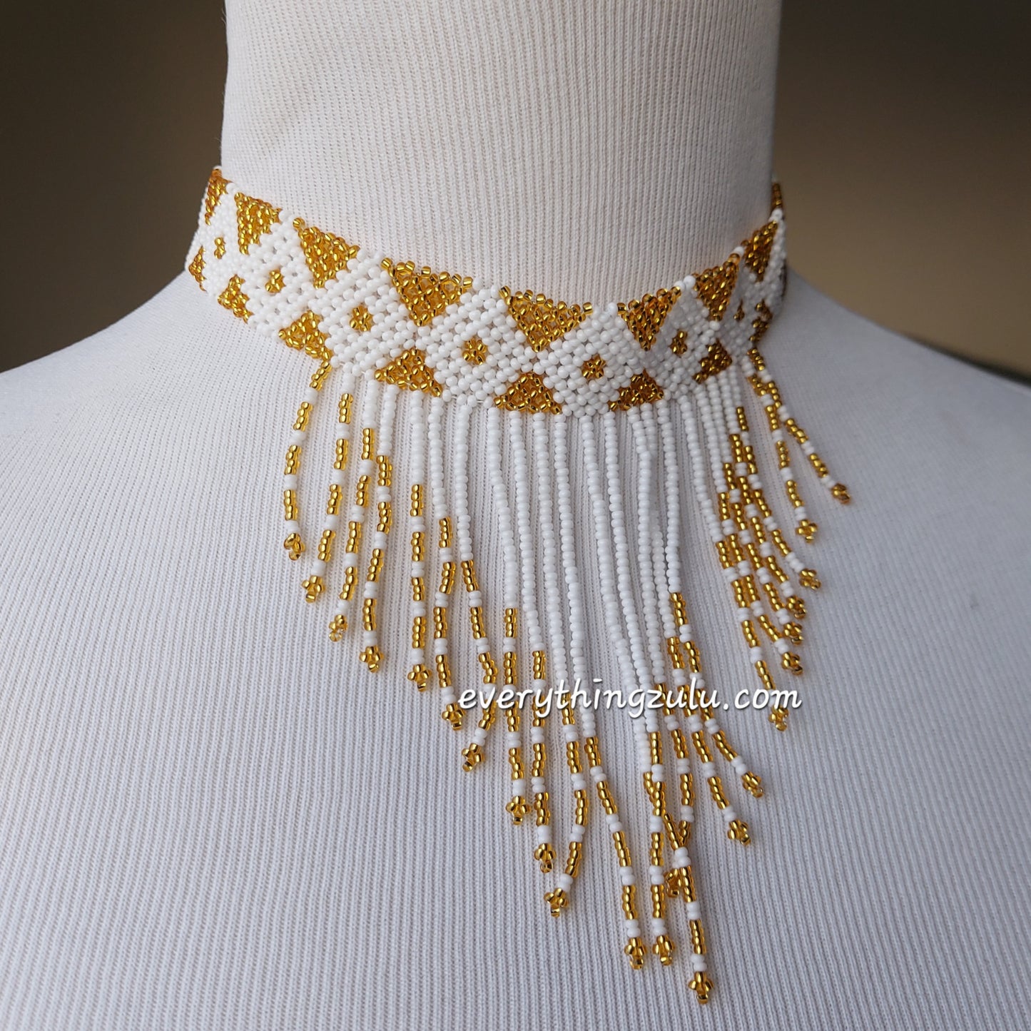 Gold and white Tassel necklace/choker