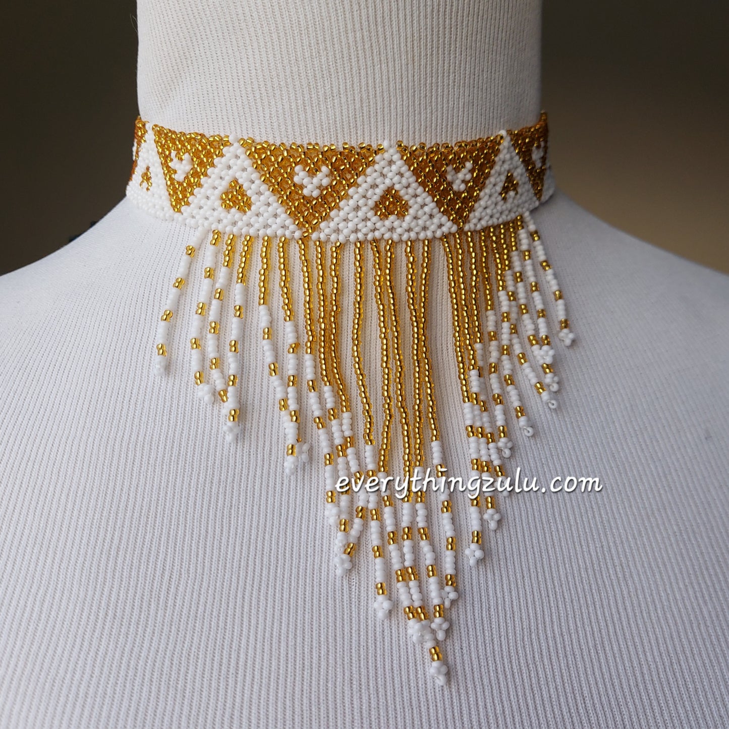 Gold and white Tassel necklace/choker