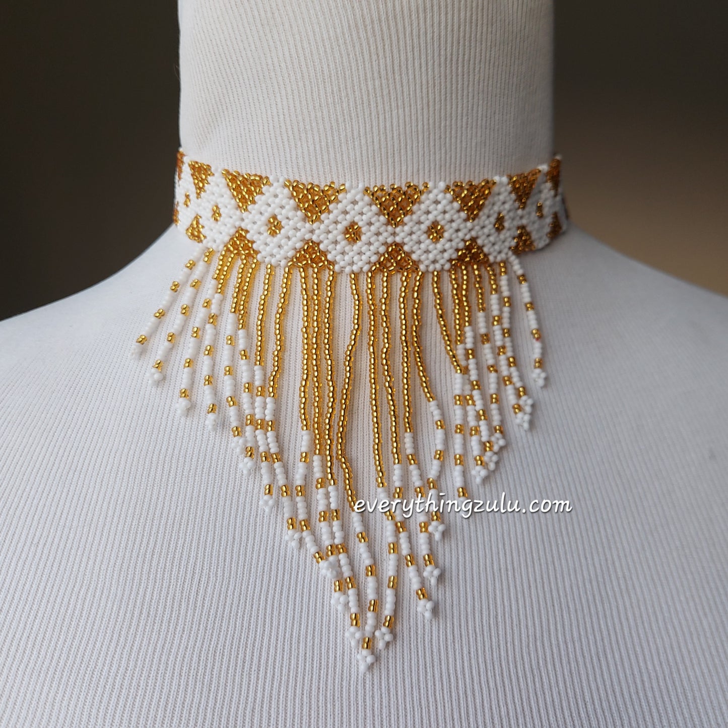 Gold and white Tassel necklace/choker