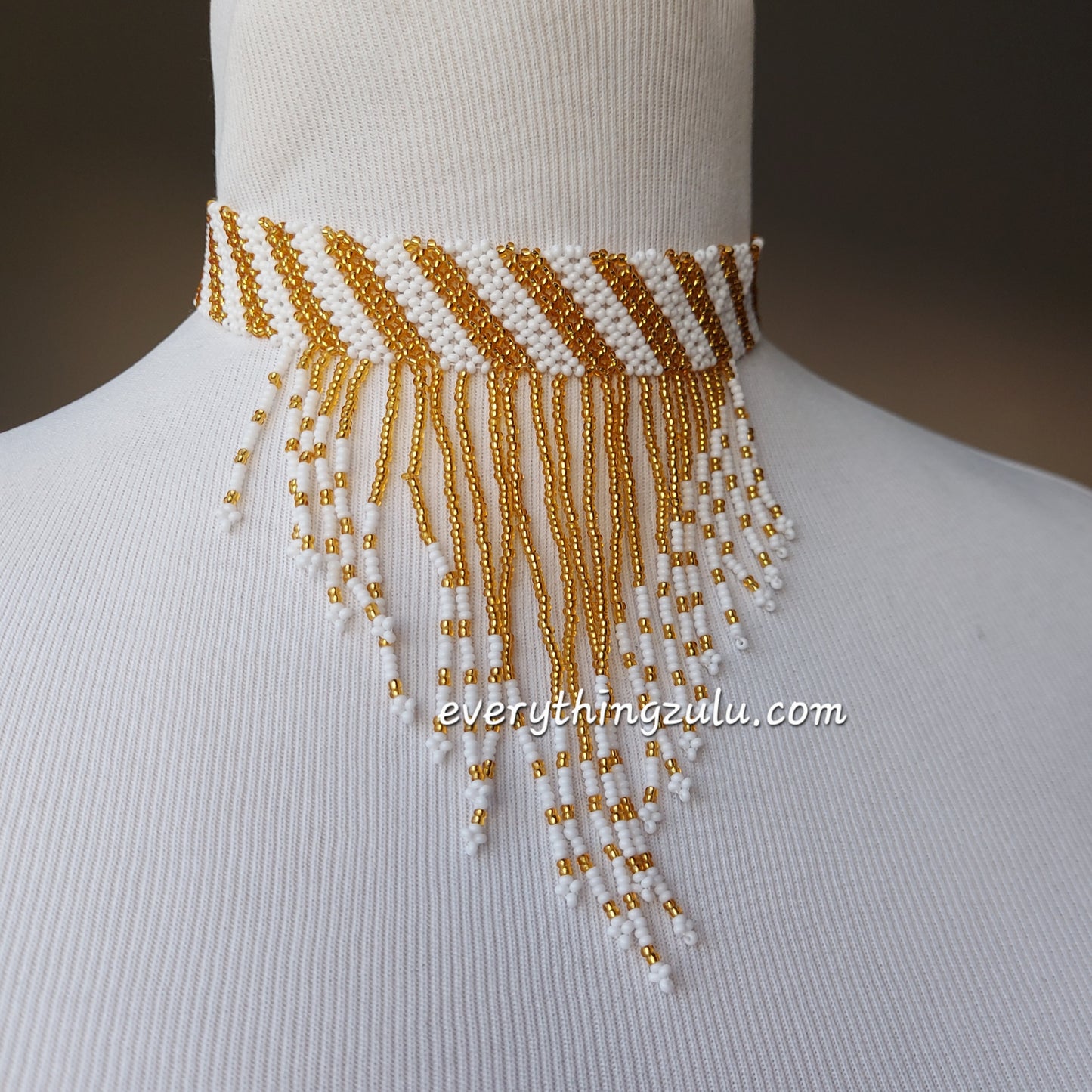 Gold and white Tassel necklace/choker