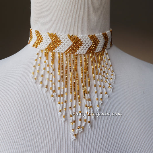 Gold and white Tassel necklace/choker