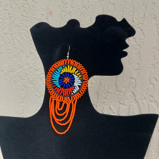 Orange Beaded Zulu Earrings