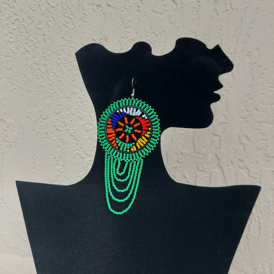 Green Beaded Zulu Earrings