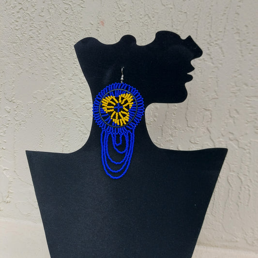 Blue and Yellow Beaded Zulu Earrings