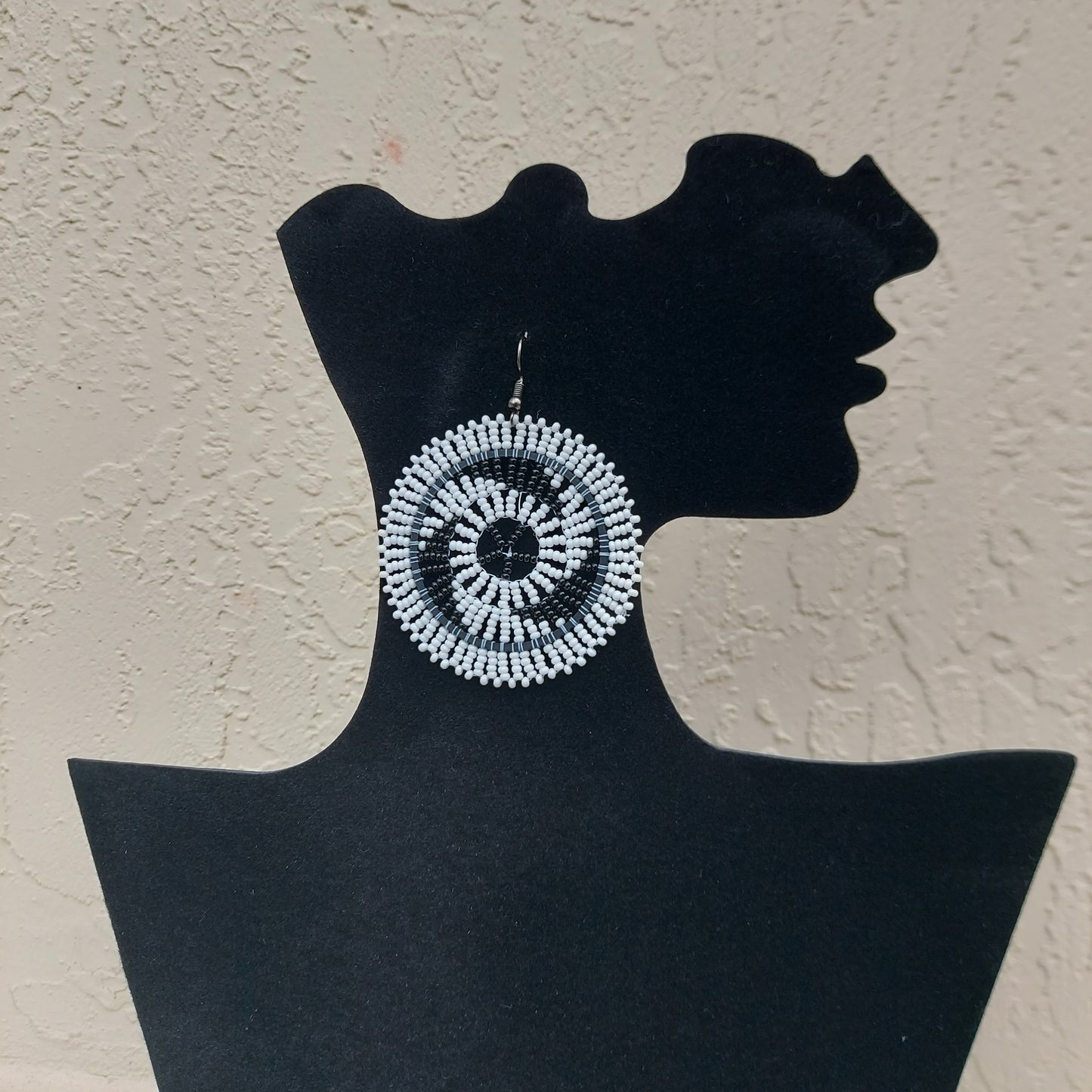 Black and white beaded tassel Zulu Earrings