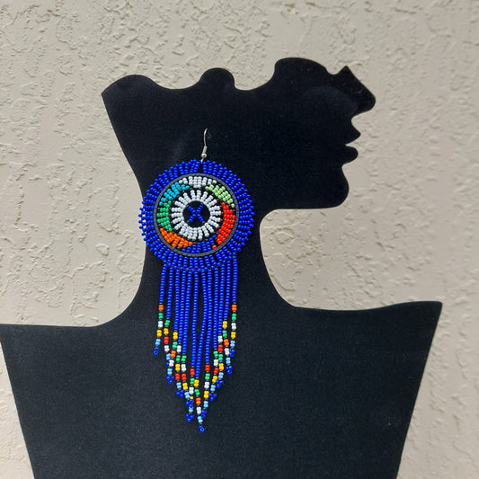 Blue beaded tassel Zulu Earrings