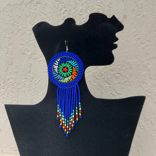 Blue beaded tassel Zulu Earrings
