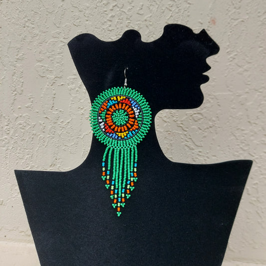 Green beaded tassel Zulu Earrings