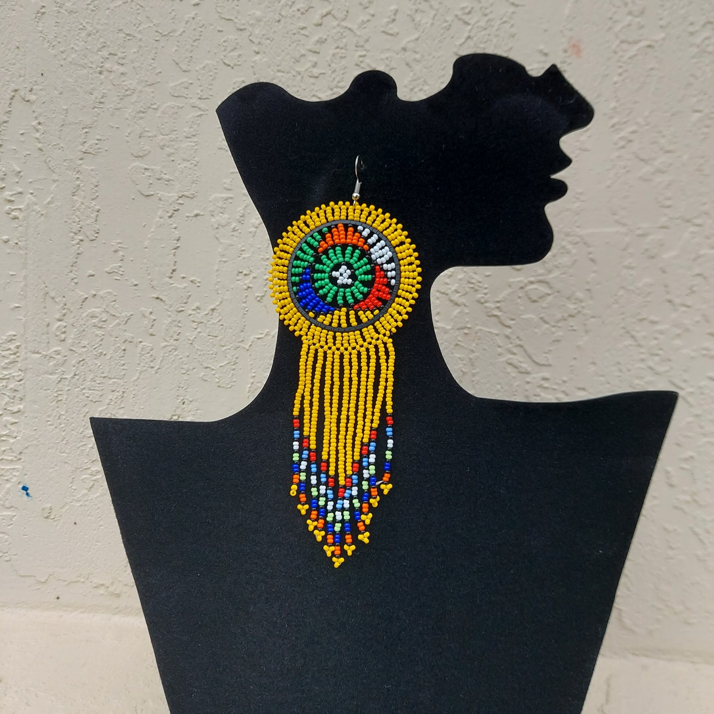 Yellow beaded tassel Zulu Earrings