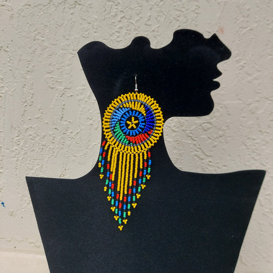 Yellow beaded tassel Zulu Earrings