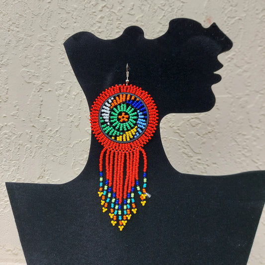 Red beaded tassel Zulu Earrings