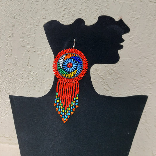 Red beaded tassel Zulu Earrings