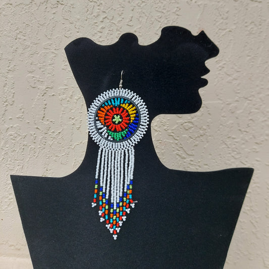 White beaded tassel Zulu Earrings.