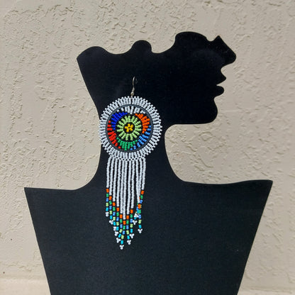 White beaded tassel Zulu Earrings.