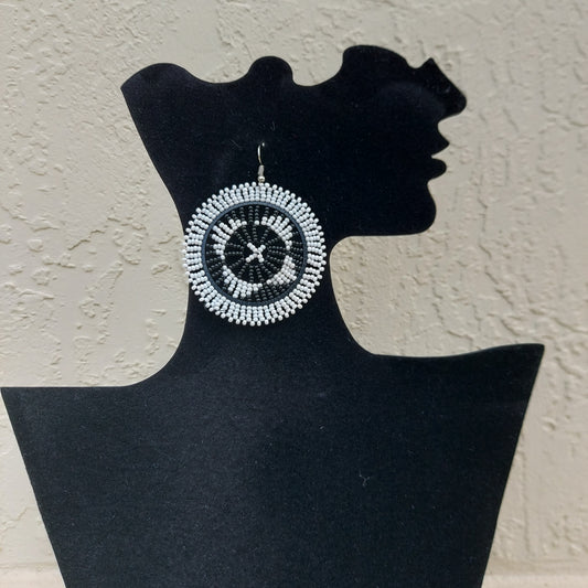 Black and white beaded tassel Zulu Earrings