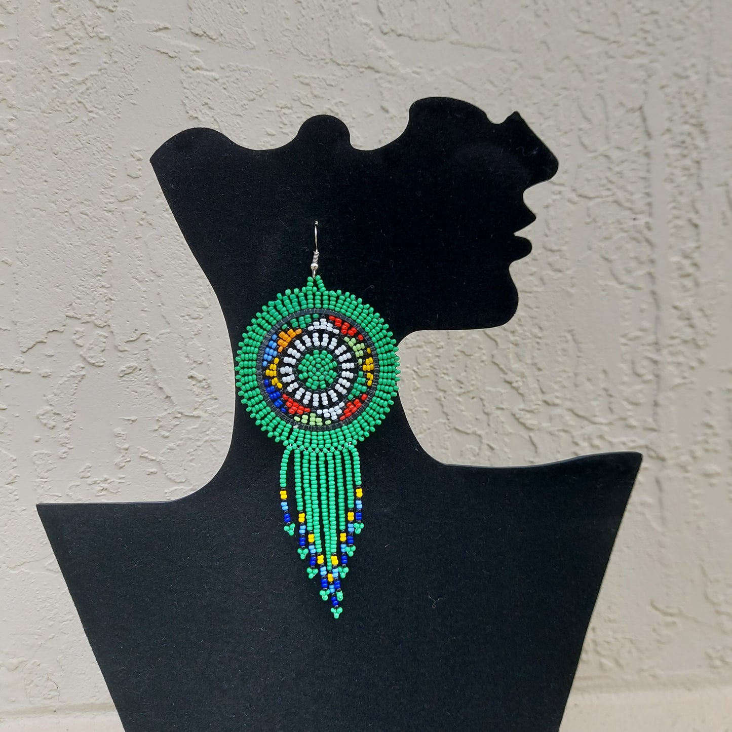 Green beaded tassel Zulu Earrings