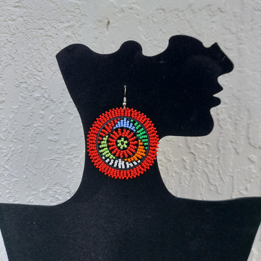 Red Beaded Zulu Earrings