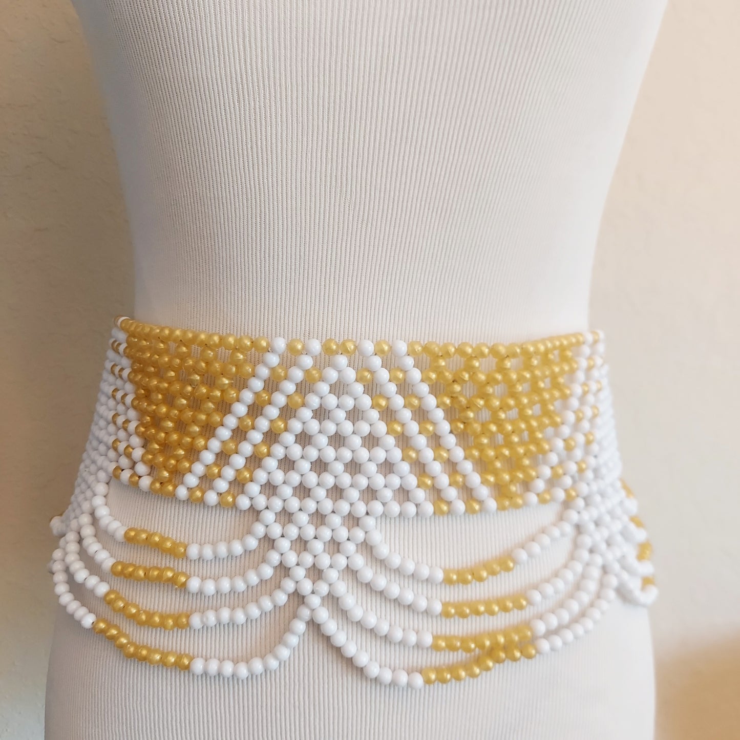 Gold and White Beaded Zulu Belt