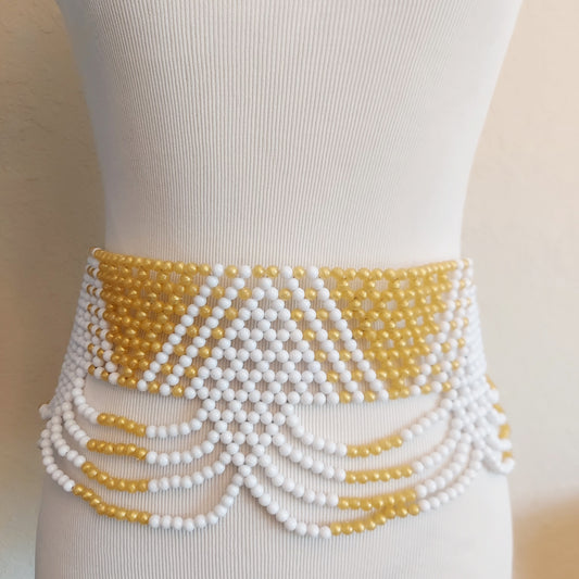 Gold and White Beaded Zulu Belt