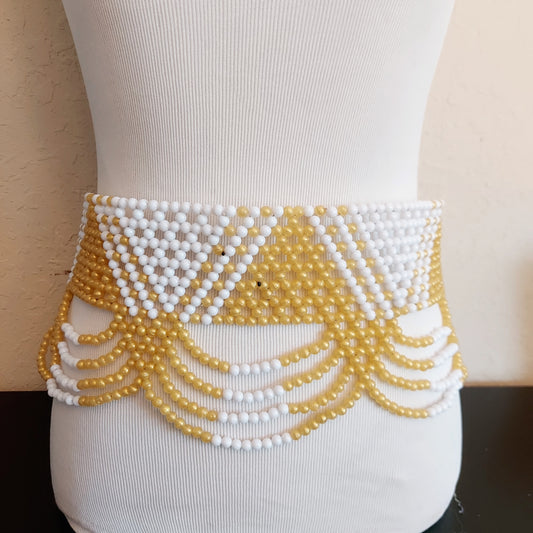 Gold and White Beaded Zulu Belt