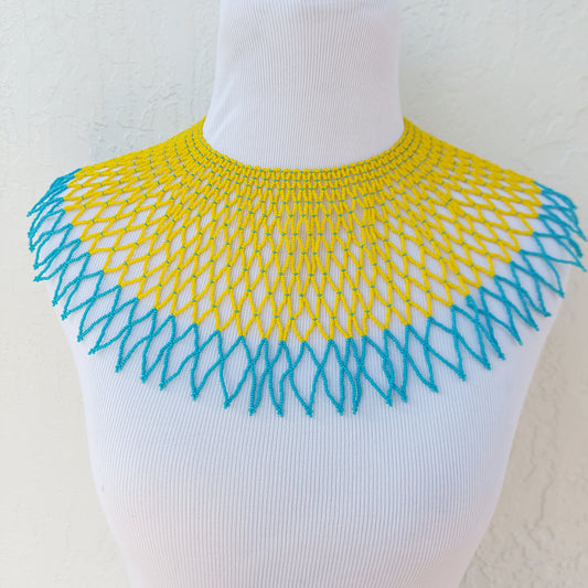 Yellow and blue Bib Zulu Necklace .  Women's jewelry