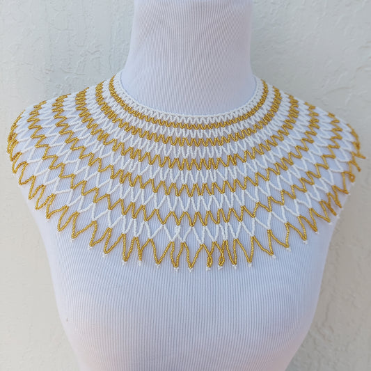 Gold and white Bib Zulu Necklace .  Women's jewelry