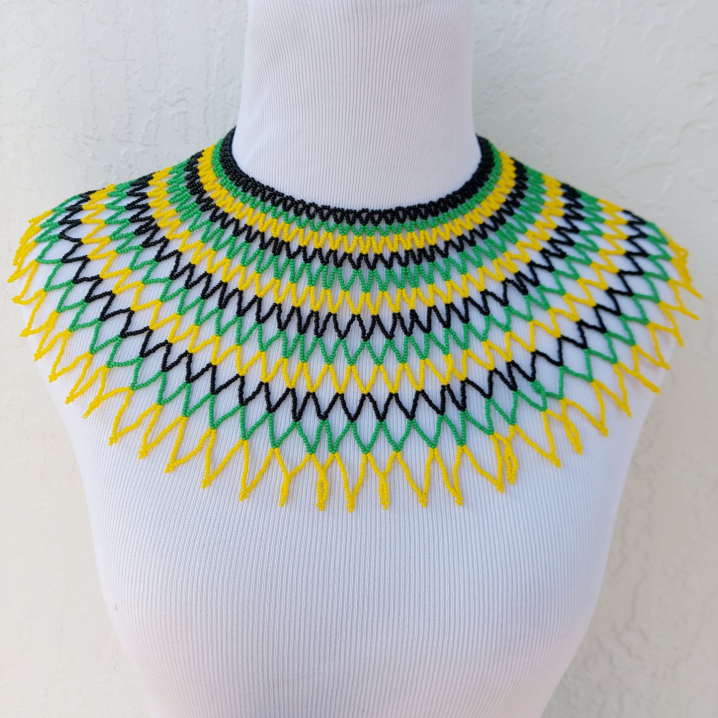 Yellow,black and green Bib Zulu Necklace