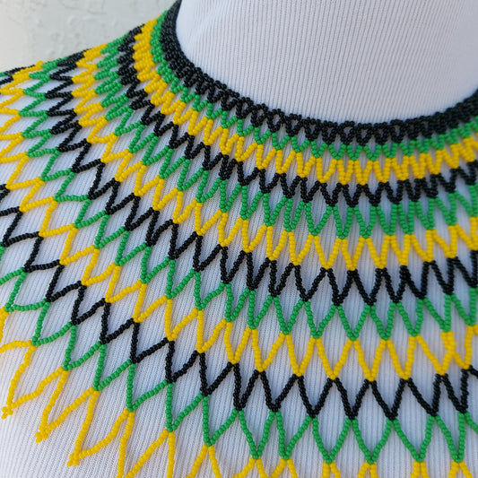 Yellow,black and green Bib Zulu Necklace