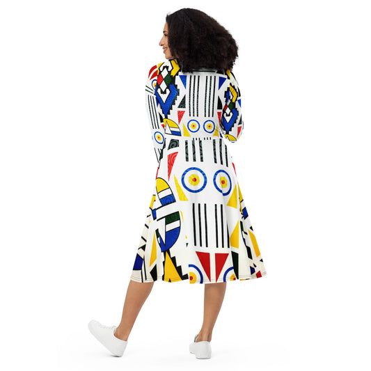 Ndebele Print All-over print long sleeve midi dress