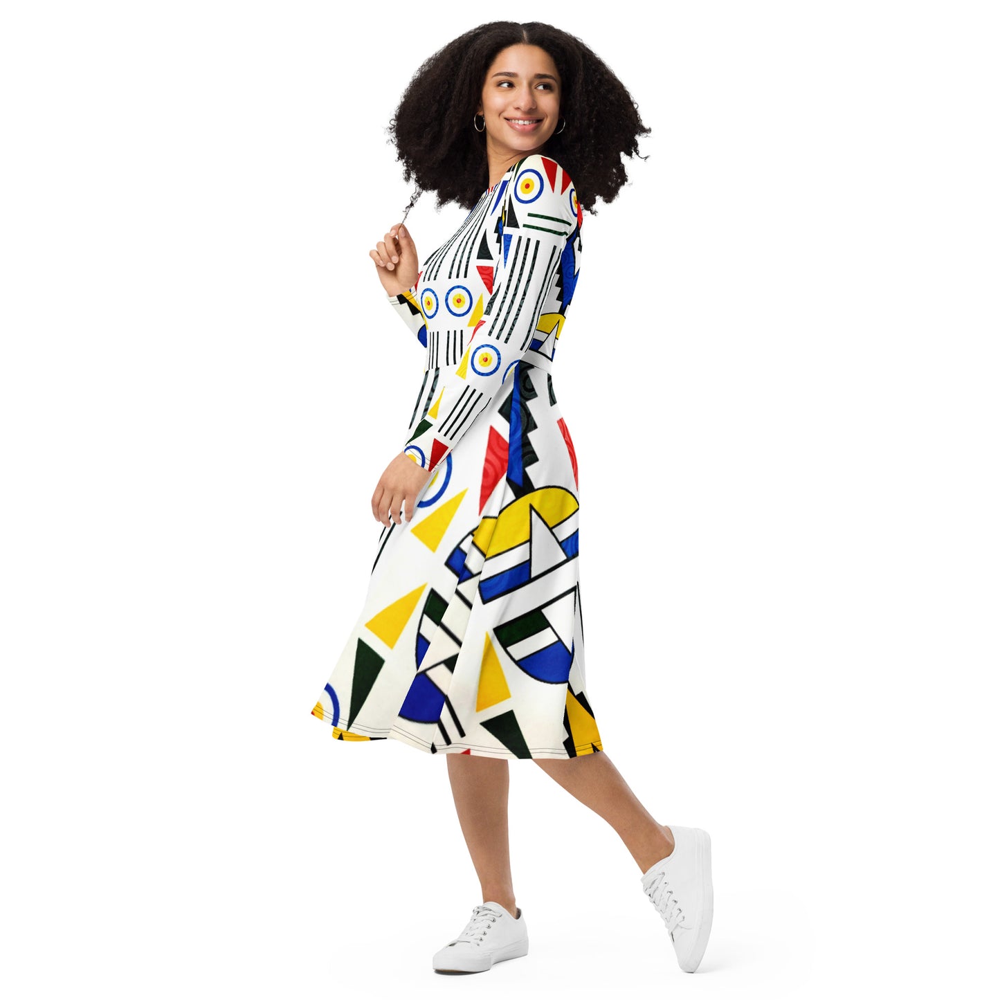 Ndebele Print All-over print long sleeve midi dress