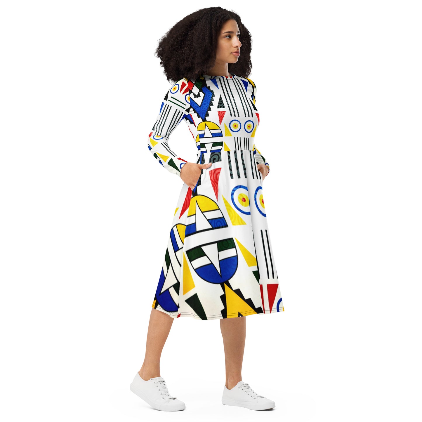 Ndebele Print All-over print long sleeve midi dress